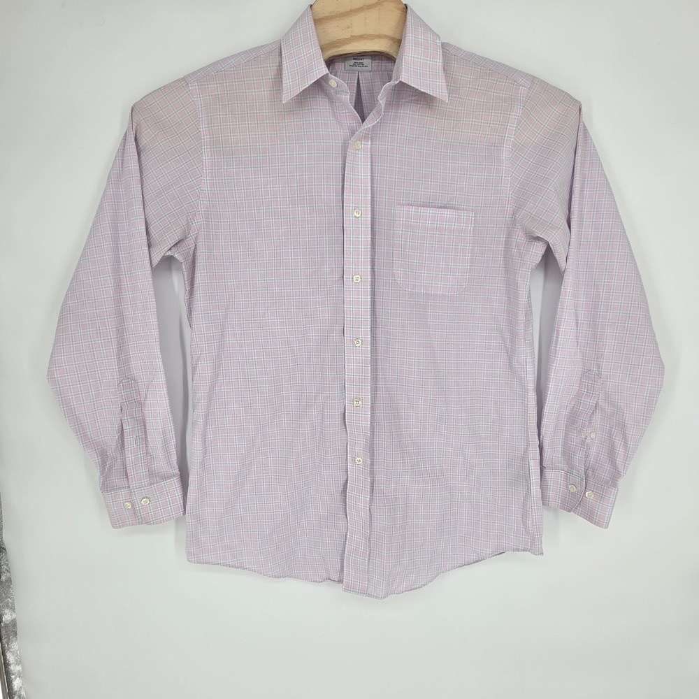 Brooks Brothers Dress Shirt 15.5 4/5 Regent Fit Non Iron Pink Plaid Cotton